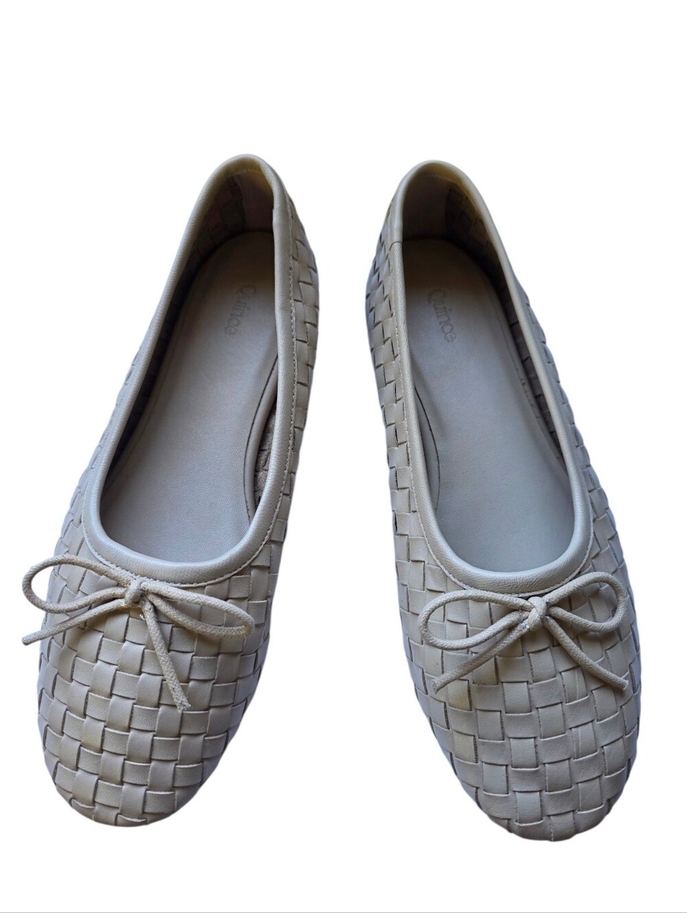 Quince Beige 100% Italian Leather Handwoven Bow Ballet Flats Without Box Size 7